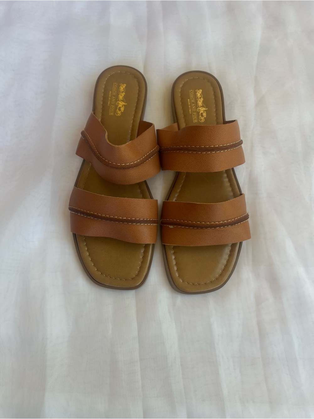 Coach and Four Women's Double-Strap Cognac Slide Sandals